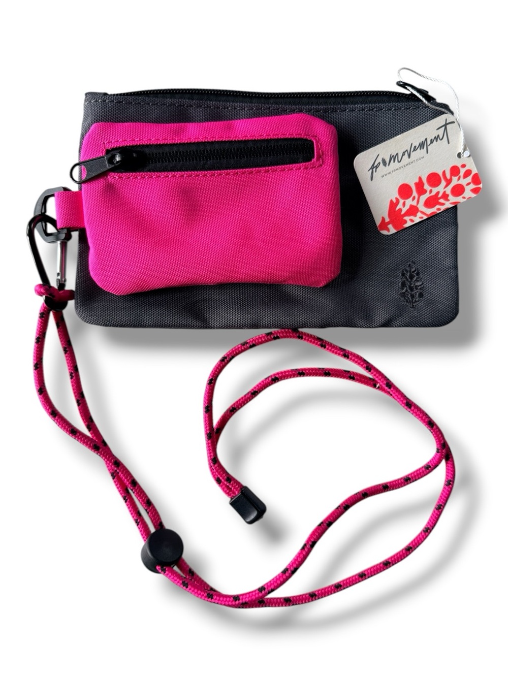 Free People Movement Half Time Double Pouch in Neon Punch Pink Gray NWT